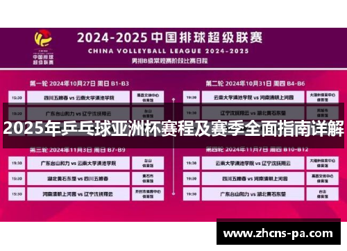 2025年乒乓球亚洲杯赛程及赛季全面指南详解