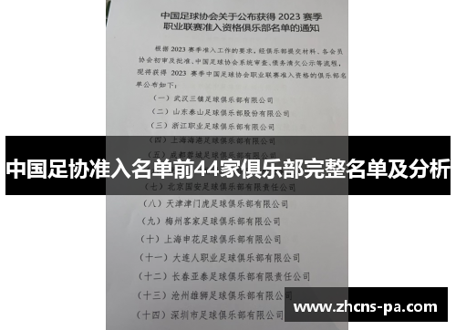 中国足协准入名单前44家俱乐部完整名单及分析