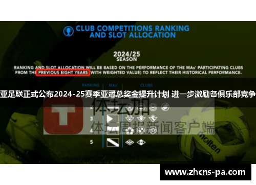 亚足联正式公布2024-25赛季亚冠总奖金提升计划 进一步激励各俱乐部竞争